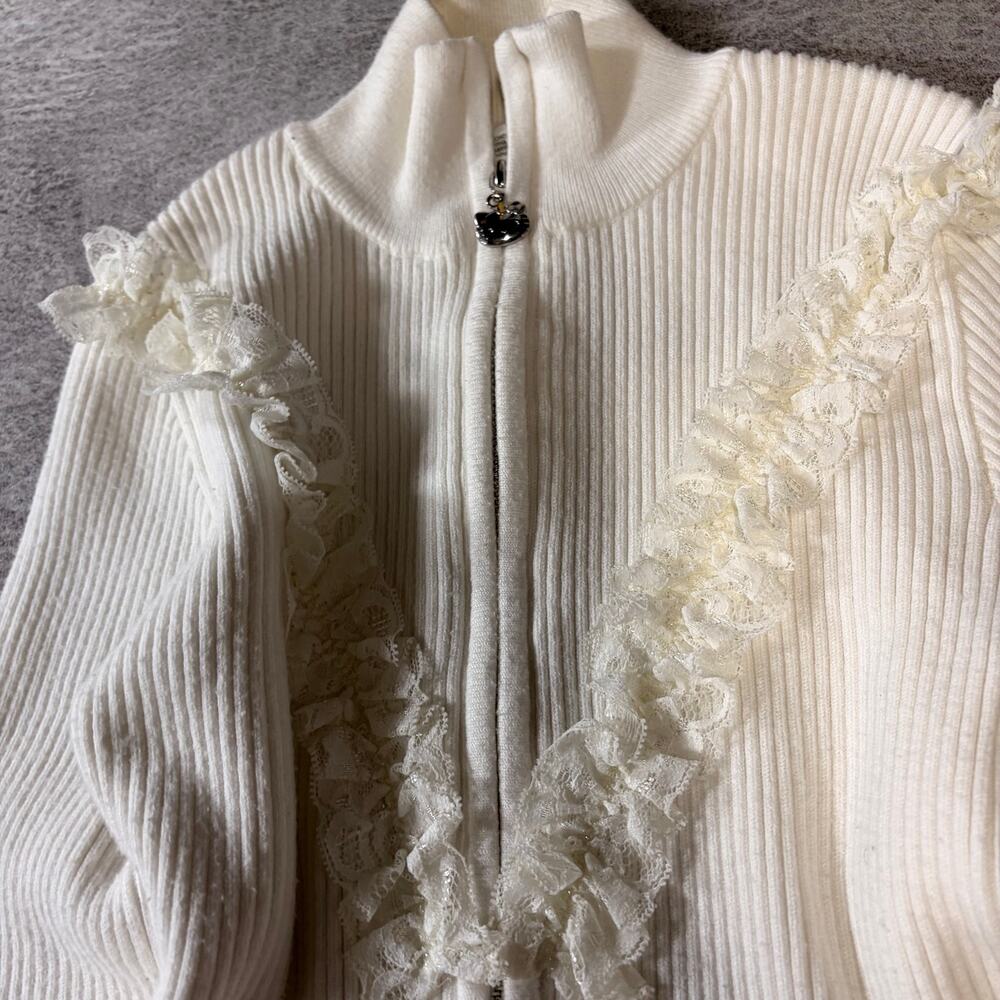 White Hello Kitty Ruffled Zip Up Sweater - Picture 2 of 7